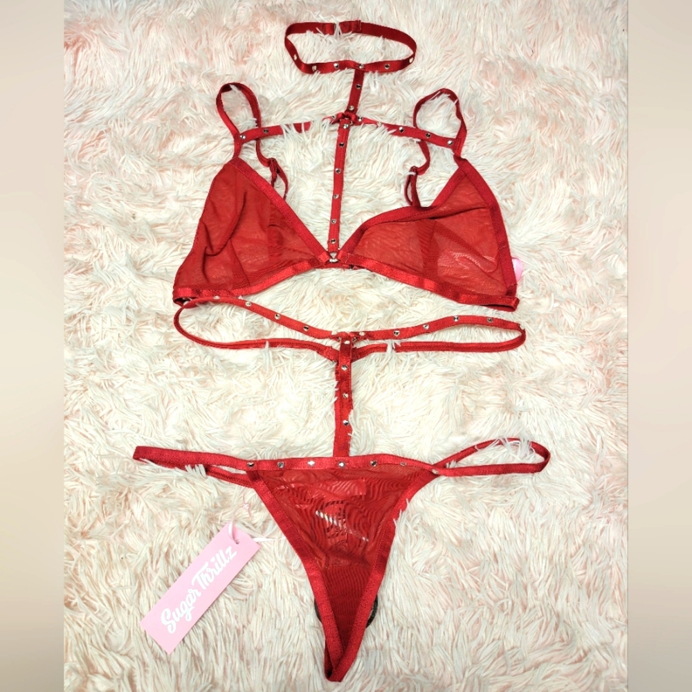 Dolls Kill Sugar Thrills Mesh Thong and Panty Set (L)